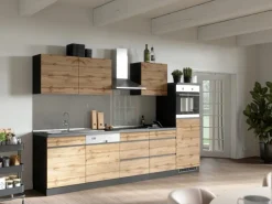 Held Möbel Küchenzeile Turin 300 cm Wotaneiche-Graphit mit E-Geräten Eiche Graphit