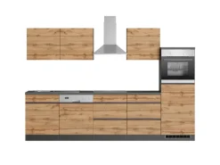 Held Möbel Küchenzeile Turin 300 cm Wotaneiche-Graphit mit E-Geräten Eiche Graphit