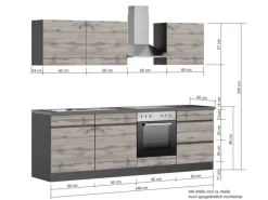 Discount Held Möbel Küchenzeile Turin 240 cm mit E-Geräten Graphit-Wotaneiche