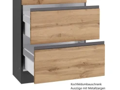 Held Möbel Kochfelder|Einbauküchen<Küchenzeile Turin 390 cm Wotaneiche-Graphit mit E-Geräten