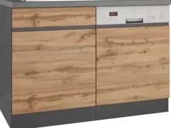 Clearance Held Möbel Spülenunterschrank Turin 120cm mit GSP-Blende WotanEiche/Graphit Wotaneiche-Graphit