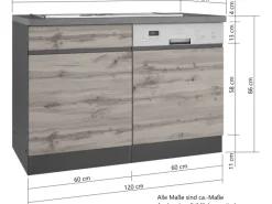 Hot Held Möbel Spülenunterschrank Turin 120cm mit GSP-Blende Graphit/WotanEiche Graphit-Wotaneiche