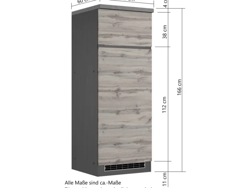 Best Held Möbel Umbauschrank für Kühl/Gefrierkombi Turin 60cm Graphit/WotanEiche Graphit-Wotaneiche