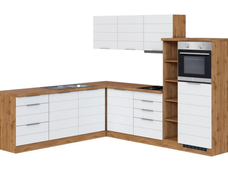 Held Möbel Winkelküche 240 cm - 270 cm Matt Weiß-Wotaneiche< Winkelküchen|Kühlschränke