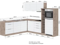 Held Möbel Winkelküche 240 cm - 270 cm Matt Weiß-Wotaneiche< Winkelküchen|Kühlschränke