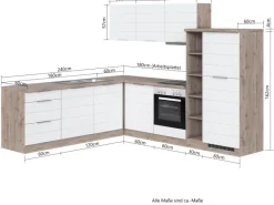 Held Möbel Winkelküchen<Winkelküche 240 cm - 270 cm Matt Weiß-Wotaneiche ohne E-Geräte