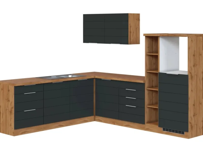 Held Möbel Winkelküchen|Kochfelder<Winkelküche 240 cm - 270 cm Matt Grau-Wotaneiche ohne E-Geräte