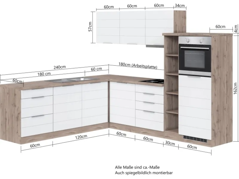 Held Möbel Winkelküchen|Kochfelder<Winkelküche 240 cm - 270 cm Matt Grau-Wotaneiche ohne E-Geräte