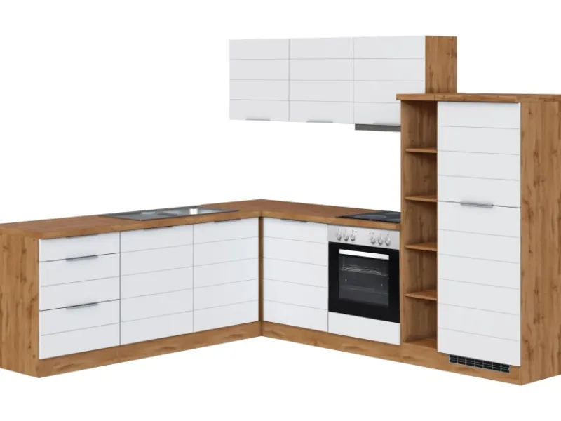 Held Möbel Winkelküche 240 cm - 270 cm Matt Weiß-Wotaneiche< Winkelküchen|Herde