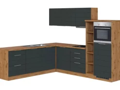 Held Möbel Winkelküche 240 cm - 270 cm Matt Grau-Wotaneiche< Winkelküchen|Kühlschränke