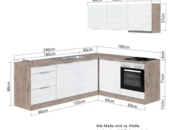 Held Möbel Winkelküchen|Herde<Winkelküche 240 cm - 180 cm Matt Weiß-Wotaneiche ohne E-Geräte