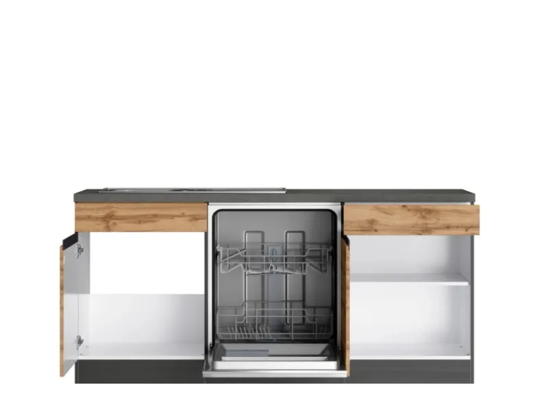 Held Möbel Winkelküchen|Kochfelder<Winkelküche Turin 360 x 240 cm Wotaneiche-Graphit mit E-Geräten