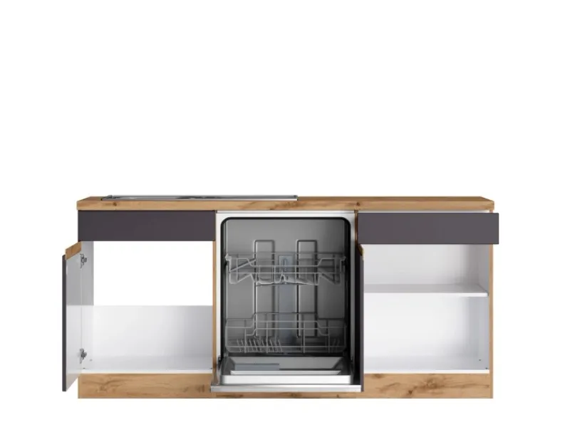 Sale Held Möbel Winkelküche Turin 240 x 240 cm mit E-Geräten Graphit-Wotaneiche