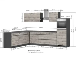Held Möbel Kühlschränke|Einbauküchen<Winkelküche Turin 300 x 240 cm Wotaneiche-Graphit mit E-Geräten
