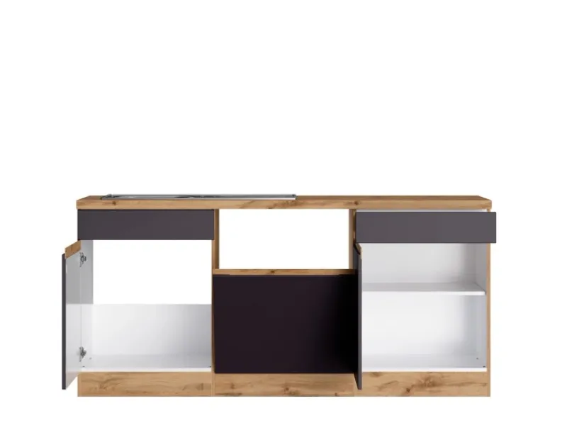 Discount Held Möbel Winkelküche Turin 360 x 240 cm ohne E-Geräte Graphit-Wotaneiche