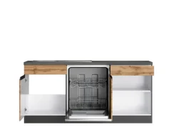 Held Möbel Winkelküche Turin 240 x 300 cm Wotaneiche-Graphit mit E-Geräten Eiche Graphit