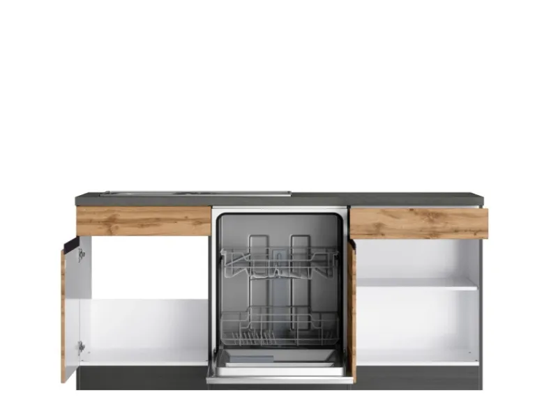 Held Möbel Winkelküche Turin 240 x 300 cm Wotaneiche-Graphit mit E-Geräten Eiche Graphit