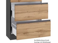 Held Möbel Winkelküche Turin 300 x 240 cm Wotaneiche-Graphit mit E-Geräten< Kochfelder|Kühlschränke