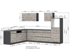 Held Möbel Winkelküchen|Kühlschränke<Winkelküche Turin 300 x 240 cm Wotaneiche-Graphit ohne E-Geräte