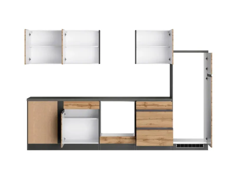 Held Möbel Winkelküchen<Winkelküche Turin 240 x 300 cm Wotaneiche-Graphit ohne E-Geräte