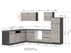 Held Möbel Winkelküchen<Winkelküche Turin 240 x 300 cm Wotaneiche-Graphit ohne E-Geräte
