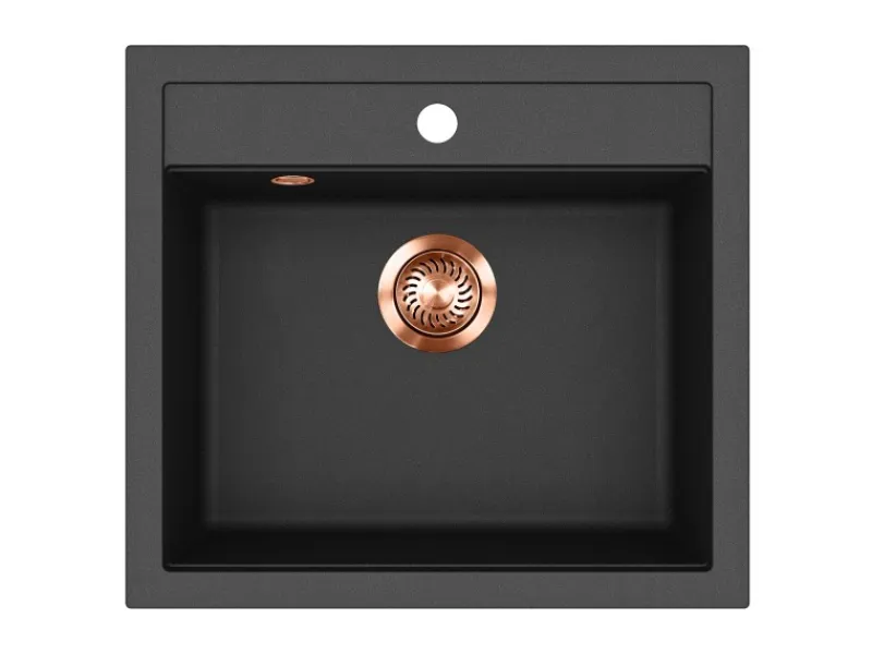 Online HELIKA Einbauspüle Quadro 56 cm x 51 cm Schwarz inkl. Kupferventil