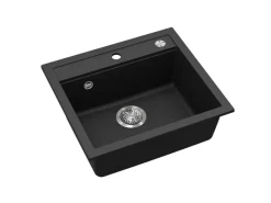 Clearance HELIKA Einbauspüle Quadro 56 cm x 51 cm Schwarz inkl. Druckknopfventil