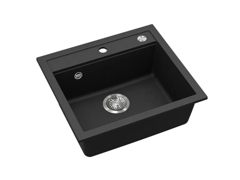 Clearance HELIKA Einbauspüle Quadro 56 cm x 51 cm Schwarz inkl. Druckknopfventil