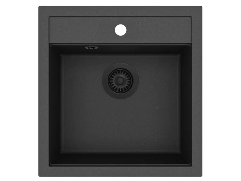 HELIKA Einbauspüle Tessa 49 cm x 51 cm Schwarz inkl. Schwarzventil< Granitspülen