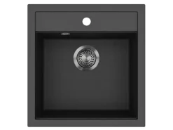 HELIKA Einbauspüle Tessa 49 cm x 51 cm Schwarz inkl. Grafitventil< Granitspülen