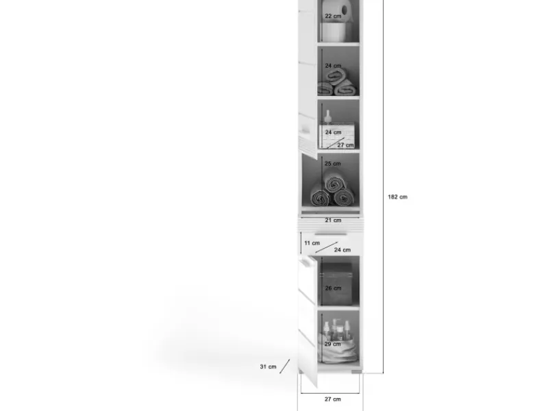 Küchenschränke<Hochschrank Linus Hochglanz Weiß 30 cm zweitürig