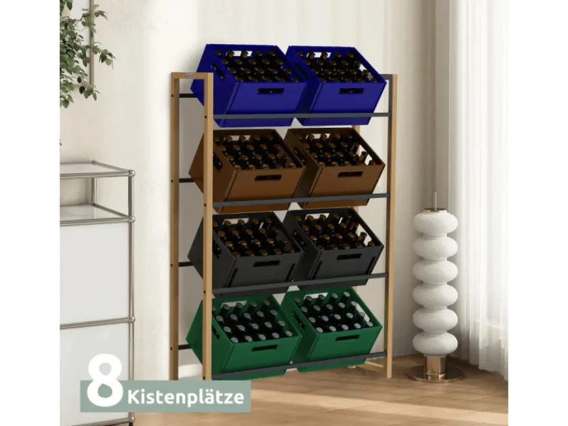 holz4home Küchenregale<Getränkekistenregal aus Holz Inklusive Edelstahlablage 8 Kisten Schwarz