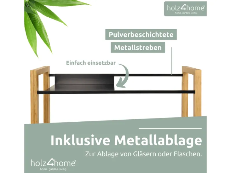 holz4home Küchenregale<Getränkekistenregal aus Holz Inklusive Edelstahlablage 8 Kisten Schwarz