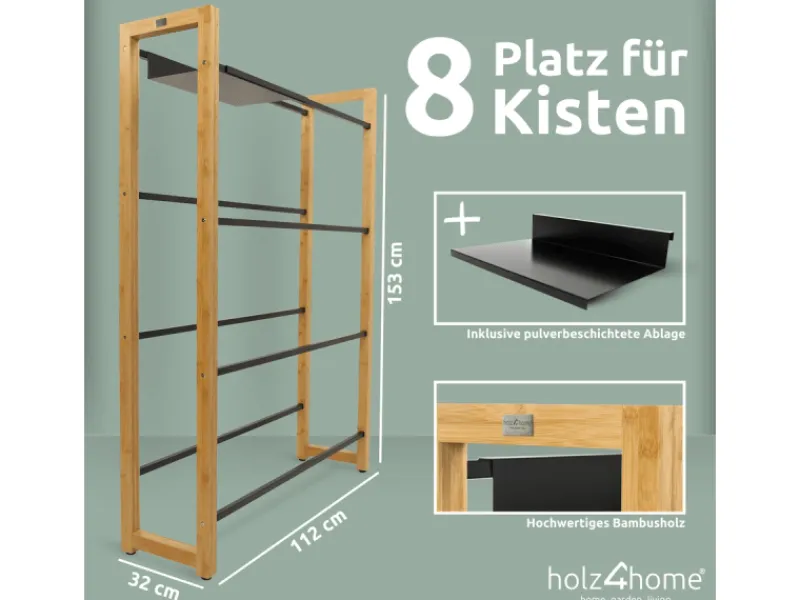 holz4home Küchenregale<Getränkekistenregal aus Holz Inklusive Edelstahlablage 8 Kisten Schwarz