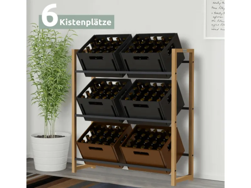 holz4home Getränkekistenregal aus Holz Inklusive Edelstahlablage 6 Kisten Schwarz< Küchenregale