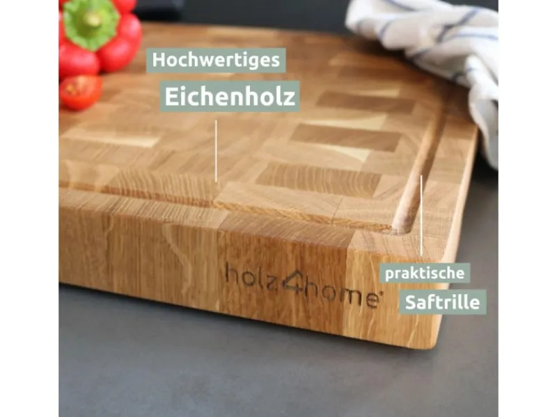 holz4home Premium Schneidebrett Set Stirnholz aus Eiche< Schneidebretter
