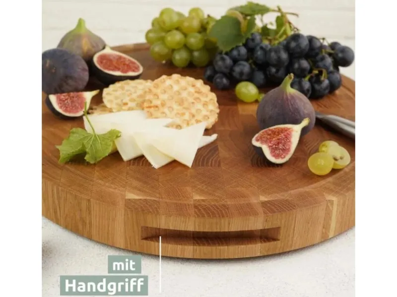 Hot holz4home Premium Schneidebrett Set Rund Hackblock aus Eiche