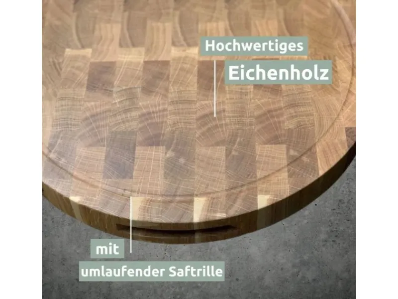 Hot holz4home Premium Schneidebrett Set Rund Hackblock aus Eiche
