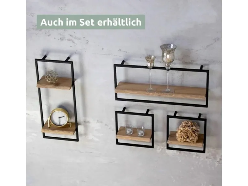 holz4home Küchenregale<Wandregal Small Schwarz Gerahmt Industrial Style mit Baumkante Hellgrau