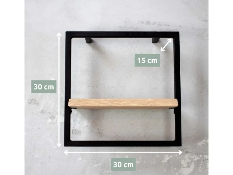 holz4home Küchenregale<Wandregal Small Schwarz Gerahmt Industrial Style mit Baumkante Hellgrau
