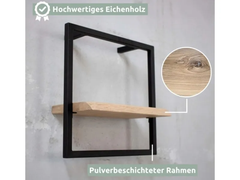 holz4home Küchenregale<Wandregal Small Schwarz Gerahmt Industrial Style mit Baumkante Hellgrau