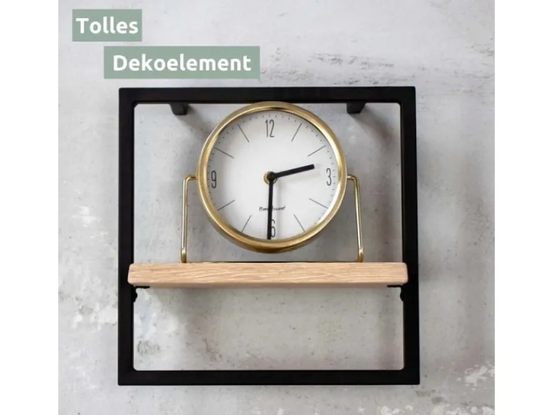 holz4home Küchenregale<Wandregal Small Schwarz Gerahmt Industrial Style mit Baumkante Hellgrau