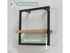 holz4home Küchenregale<Wandregal Small Schwarz Gerahmt Industrial Style mit Baumkante Hellgrau