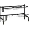 New HOMCOM Abtropfgestell Geschirr  2-Stufig 51-93 cm mit Haken Stahl Schwarz