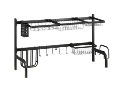 New HOMCOM Abtropfgestell Geschirr 2-Stufig 51-93 cm mit Haken Stahl Schwarz