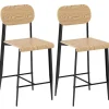 HOMCOM Barhocker 2er Set Barstuhl Küchenstuhl Naturholz+Schwarz< Kücheninseln