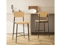 HOMCOM Barhocker 2er Set Barstuhl Küchenstuhl Naturholz+Schwarz< Kücheninseln