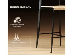 HOMCOM Barhocker 2er Set Barstuhl Küchenstuhl Naturholz+Schwarz< Kücheninseln