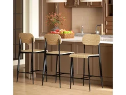 HOMCOM Barhocker 2er Set Barstuhl Küchenstuhl Naturholz+Schwarz< Kücheninseln