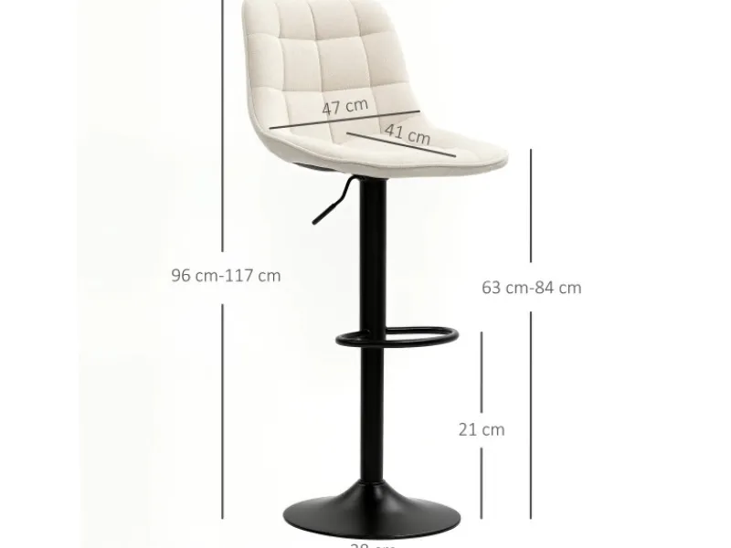 HOMCOM Kücheninseln<Barhocker mit Lehne Polyester Beige 53L x 47B x 96-117H cm